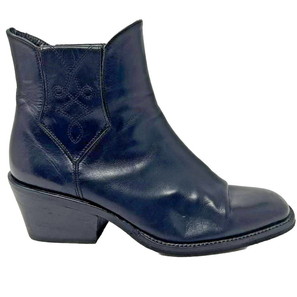 Leather Ankle Boots Western Joan & David Black‎ 6 Heeled Booties Made in Italy
